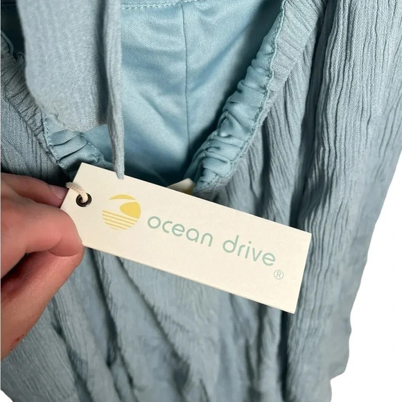 Ocean Drive Boho Romper Green Spaghetti Strap Back Tie Crochet Lace Top Size M - Picture 5 of 6